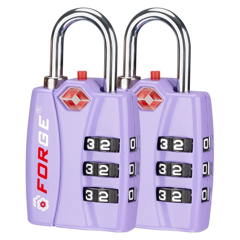 Forge Luggage Locks TSA Approved 2 Pack Purple, Small Combination Lock with Zinc Alloy Body, Open Alert, Easy Read Dials, for Travel Suitcase, Bag, Backpack, Lockers. - Image 1